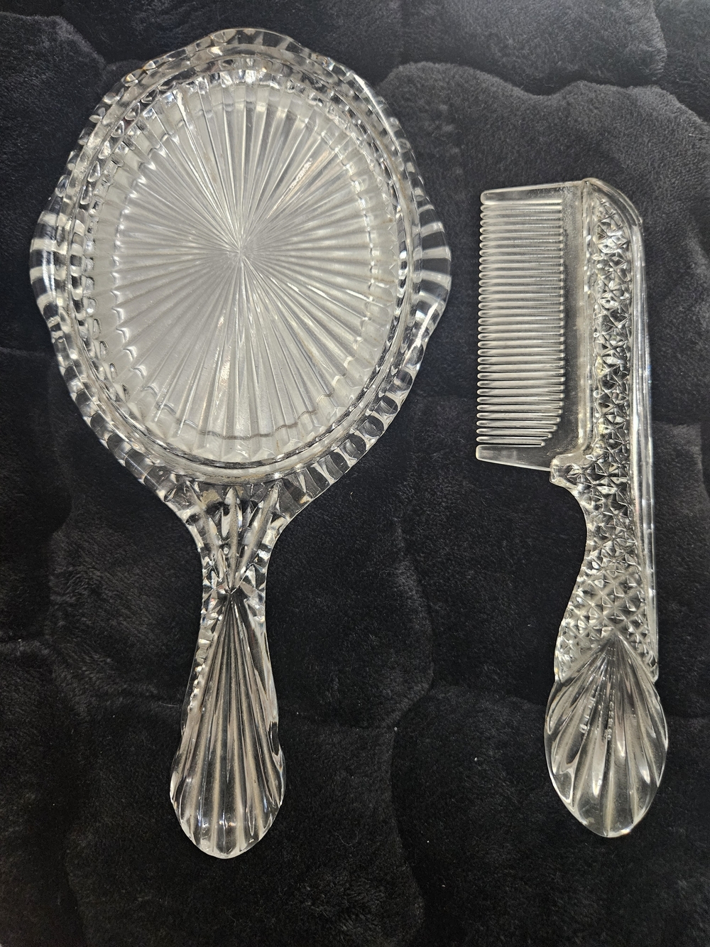 Vintage Clear Glass Hand Mirror and Comb Set
